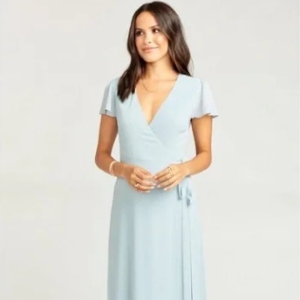 Show Me Your Mumu Noelle Wrap Dress STEEL BLUE CHIFFON, Size X-Small (NWT)